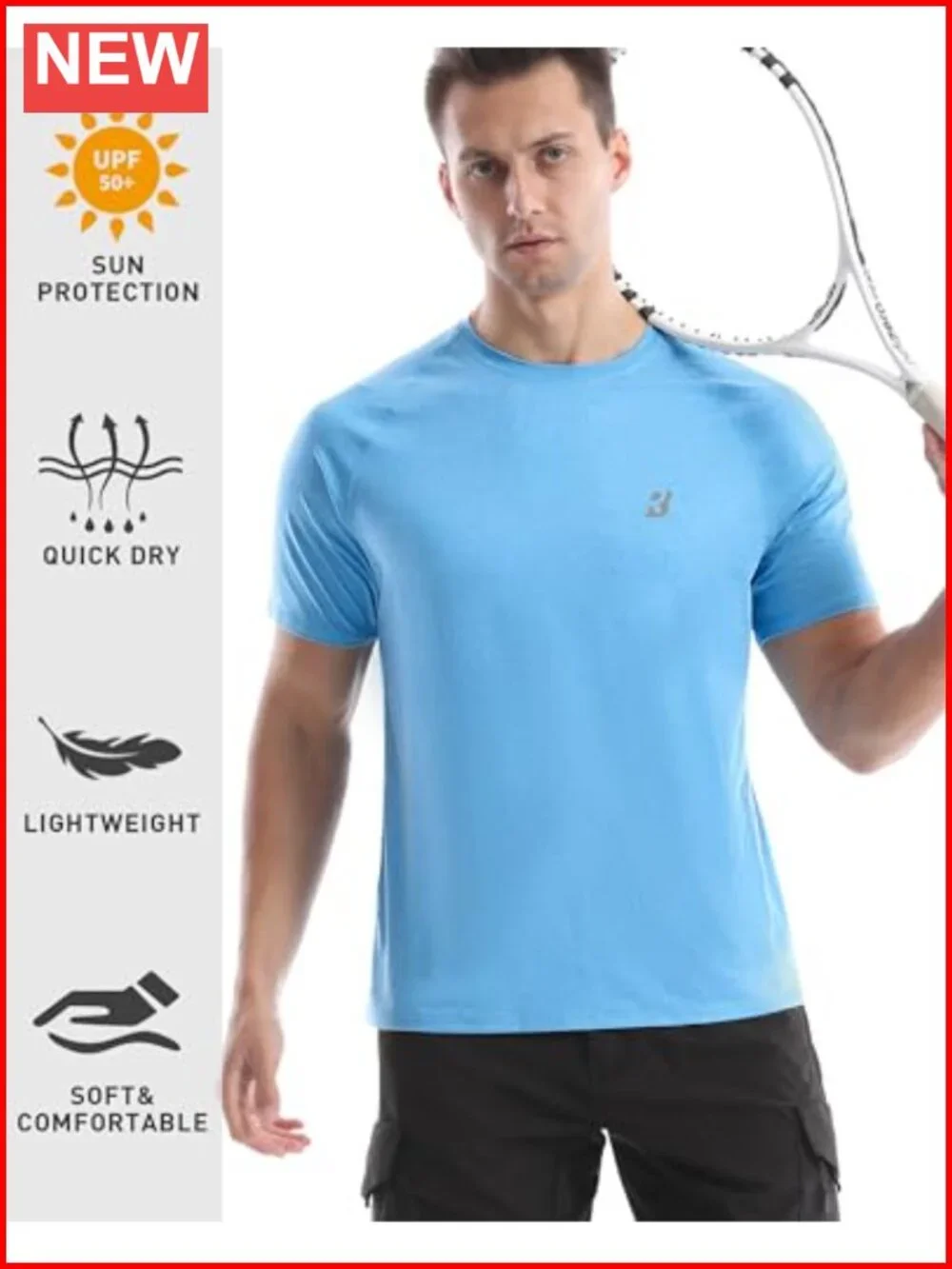 Men's UPF 50+ Sun Protection Rash Guard Shirt, Quick-Dry Athletic Swim Tee